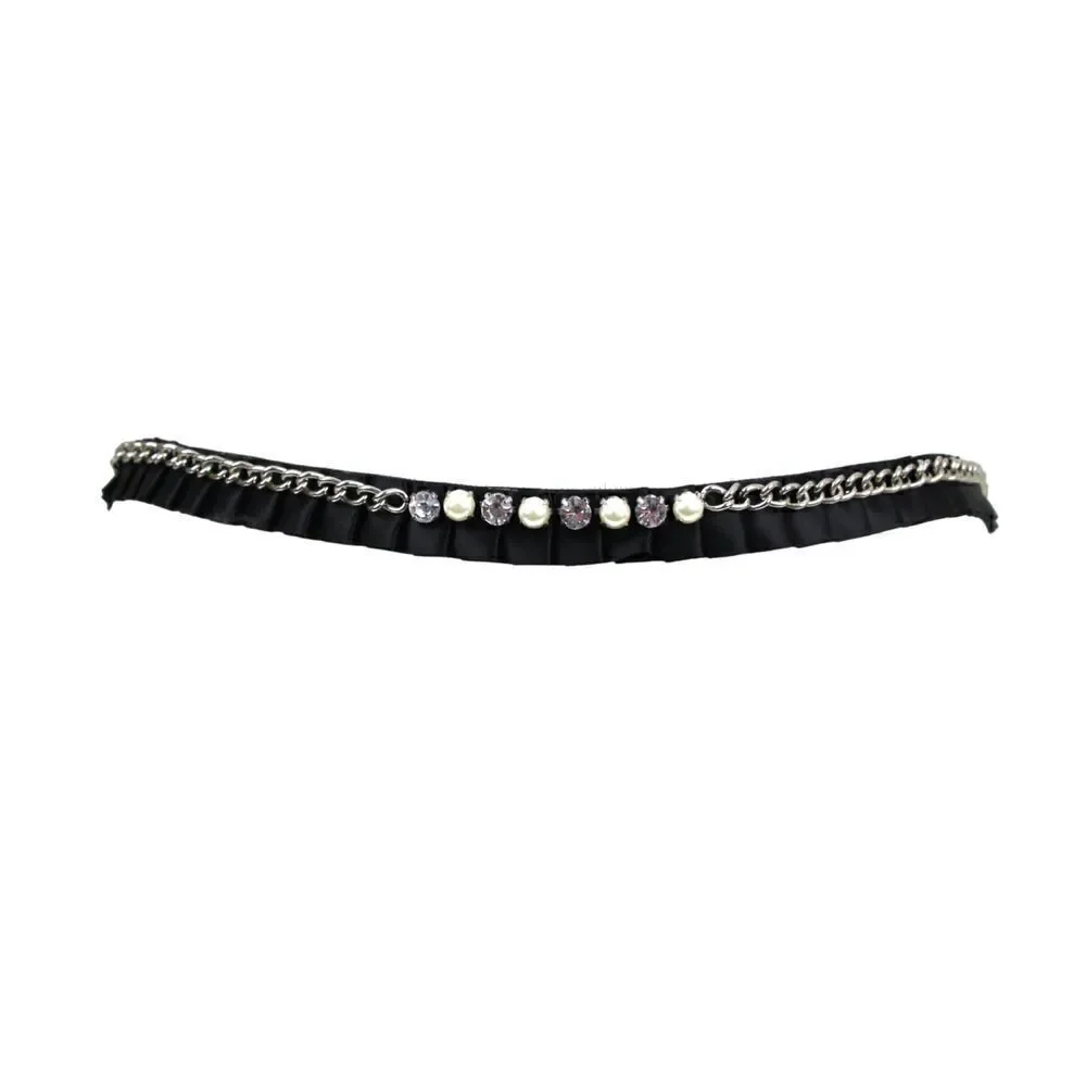 BLACK FABRIC RHINESTONE FAUX PEARL 3/4